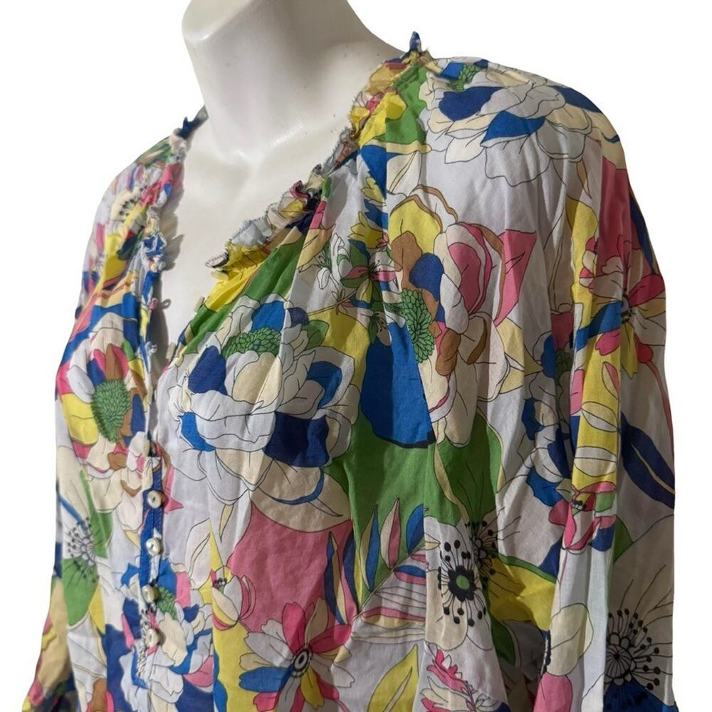 Talbots 100% Cotton Lightweight Floral Colorful Long Sleeve Top Shirt sz XL - Picture 5 of 14